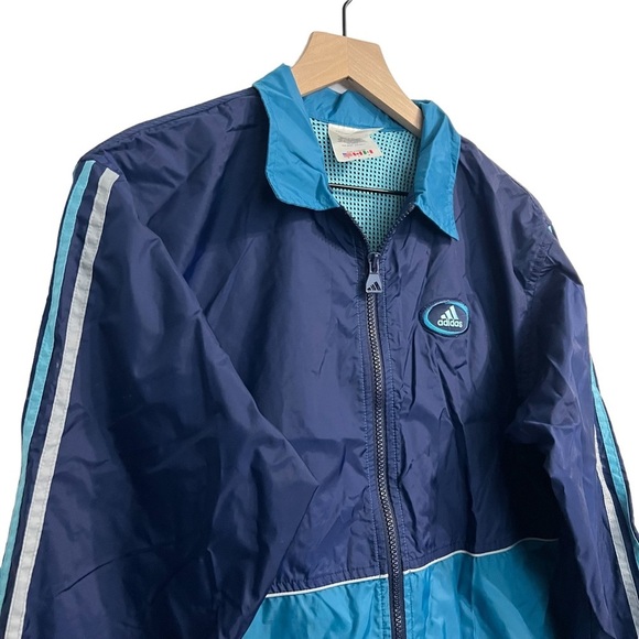 ADIDAS Vintage 90's Three Stripe Full Zip Blue Color Block Windbreaker Size S - Picture 5 of 13